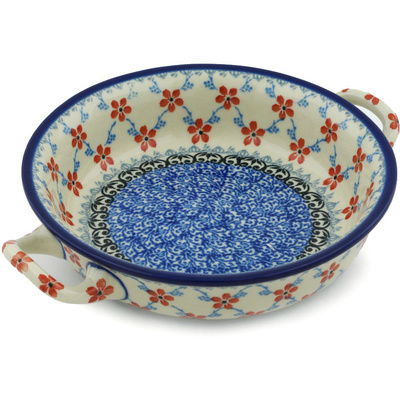 Polish Pottery Round Baker with Handles 6&frac12;-inch Floral Lattice