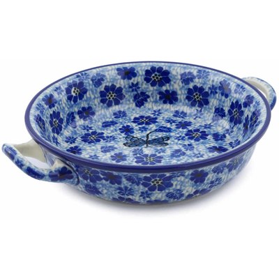 Polish Pottery Round Baker with Handles 6&frac12;-inch Misty Dragonfly