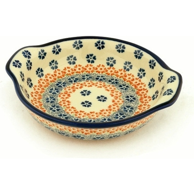 Polish Pottery Round Baker with Handles 7&quot; Clover Patch