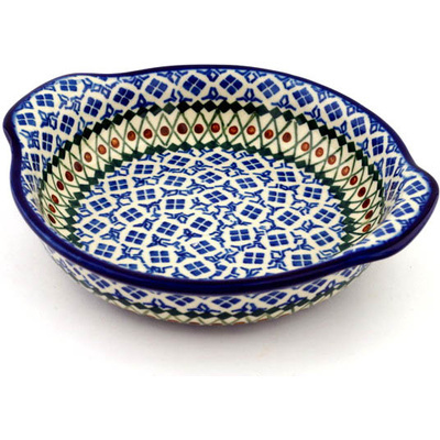 Polish Pottery Round Baker with Handles 7&quot; Four Square
