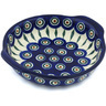 Polish Pottery Round Baker with Handles 7&quot; Peacock Leaves