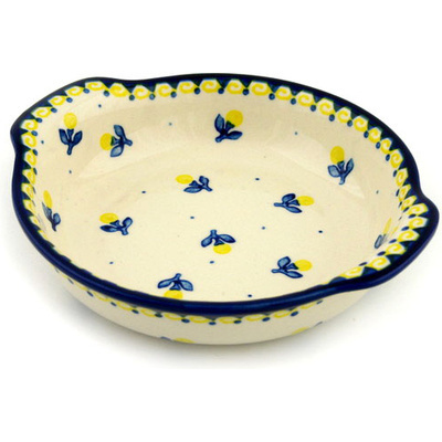 Polish Pottery Round Baker with Handles 7&quot; Yellow Buds