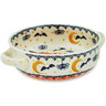 Polish Pottery Round Baker with Handles 8&quot; Halloween Spooky Pumpkin