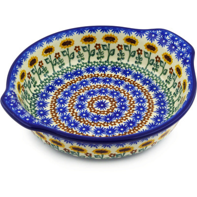 Polish Pottery Round Baker with Handles 9&quot; Field Of Sunflowers
