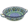 Polish Pottery Round Baker with Handles Medium Blue April Showers