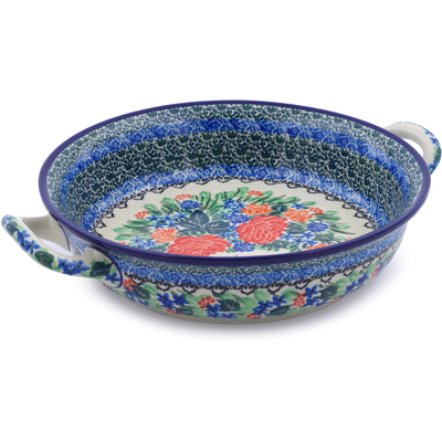 Polish Pottery Round Baker with Handles Medium Butterfly Boutique UNIKAT