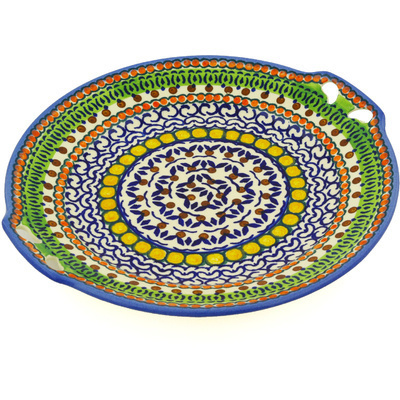 Polish Pottery Round Platter with Handles 10&quot; UNIKAT
