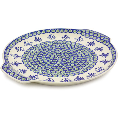 Polish Pottery Round Platter with Handles 13&quot; Sweet Pea Snowflake