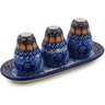 Polish Pottery Salt and Pepper with Toothpick Holder 10&quot; Dancing Blue Poppies UNIKAT