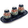 Polish Pottery Salt and Pepper with Toothpick Holder 10&quot; Peach Spring Daisy