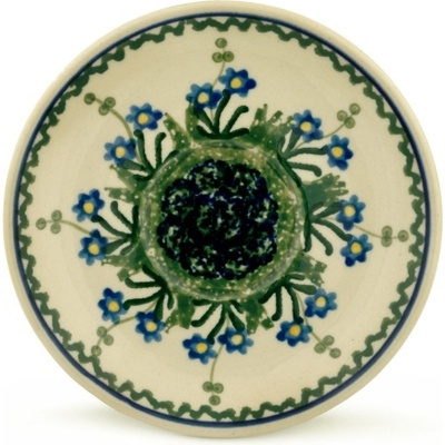 Polish Pottery Saucer 6&quot; Blue Daisy Circle