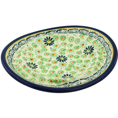 Polish Pottery Saucer 8&quot; Green Aster Field