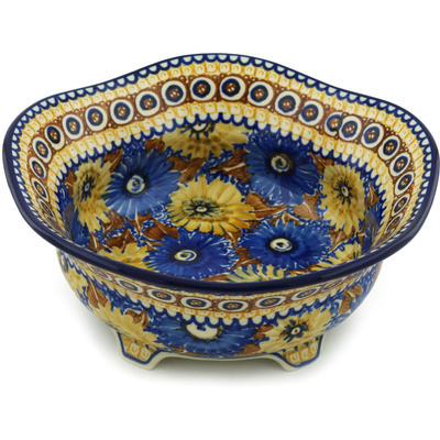 Polish Pottery Scalloped Bowl 10&quot; Autumn Chrysanthemums UNIKAT