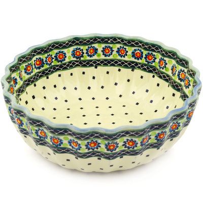 Polish Pottery Scalloped Bowl 11&quot; Sunburt Circle