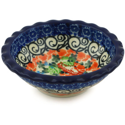 Polish Pottery Scalloped Bowl 3&quot; Proud Blue Jay UNIKAT