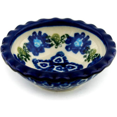 Polish Pottery Scalloped Bowl 3&quot; Triangle Peacock