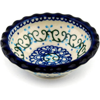 Polish Pottery Scalloped Bowl 3&quot; Vine Trellis