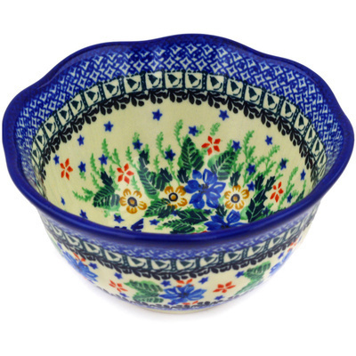 Polish Pottery Scalloped Bowl 6&quot; Cherub Garden UNIKAT