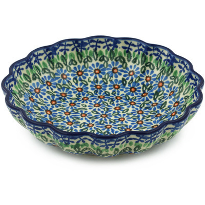 Polish Pottery Scalloped Bowl 7&quot; Aster Frenzy