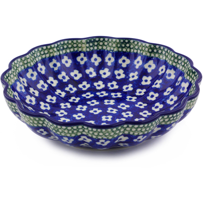Polish Pottery Scalloped Bowl 7&quot; Blue Hick-up UNIKAT