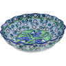 Polish Pottery Scalloped Bowl 7&quot; Blue Rooster UNIKAT