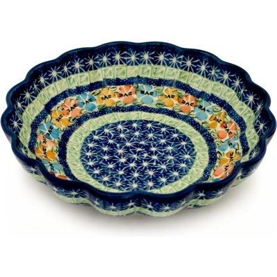 Polish Pottery Scalloped Bowl 7&quot; Primary Pansies UNIKAT