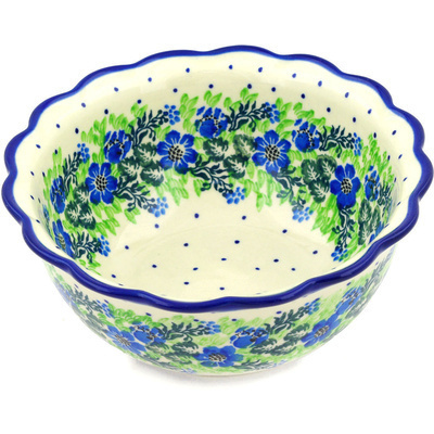 Polish Pottery Scalloped Bowl 7&quot; Wildflower Wreath