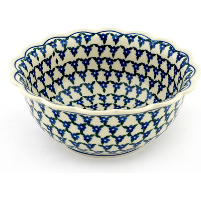 Polish Pottery Scalloped Bowl 8&quot; Blue Mandala