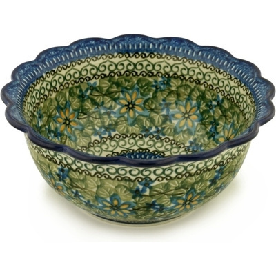 Polish Pottery Scalloped Bowl 9&quot; Everglade UNIKAT