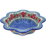 Polish Pottery Scalloped Fluted Bowl 10&quot; Red Pansy