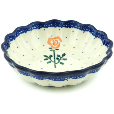 Polish Pottery Scalloped Fluted Bowl 5&quot; Lovely Rose