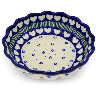 Polish Pottery Scalloped Fluted Bowl 7&quot; Fancy Heart