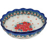 Polish Pottery Scalloped Fluted Bowl 8&quot; Pink Forget Me Not UNIKAT