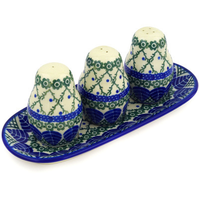 Polish Pottery Seasoning Set 10&quot; Blue Alpine