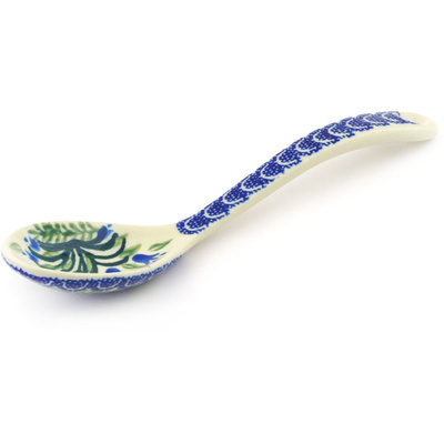 Polish Pottery Serving Spoon 9&quot; Blue Tulip Garden