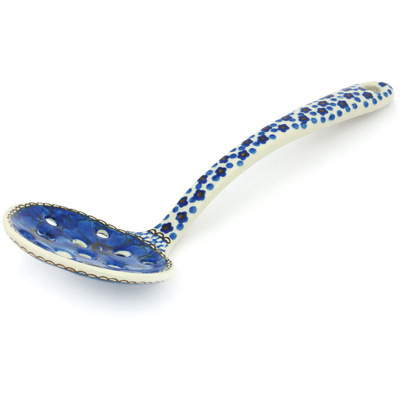Polish Pottery Serving Spoon with Holes 13&quot; Cobalt Poppies UNIKAT