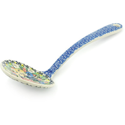 Polish Pottery Serving Spoon with Holes 13&quot; Hidden Meadow UNIKAT