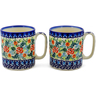 Polish Pottery Set of 2 Mugs 12 ounce Per Mug, 24 ounces Total Rose Garden UNIKAT