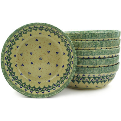 Polish Pottery Set of 6 Bowls 7&quot; Trio Dots