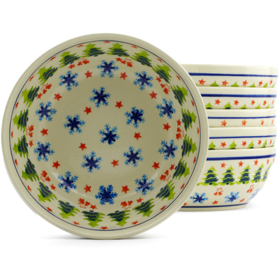 Polish Pottery Set of 6 Bowls 7&quot; Winter Land