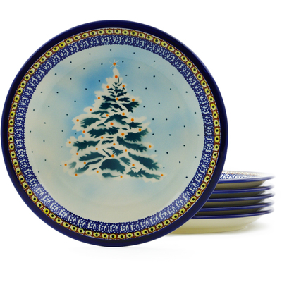 Polish Pottery Set of 6 Plates 11&quot; Frosted Pine