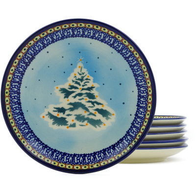Polish Pottery Set of 6 Plates 7&quot; Frosted Pine