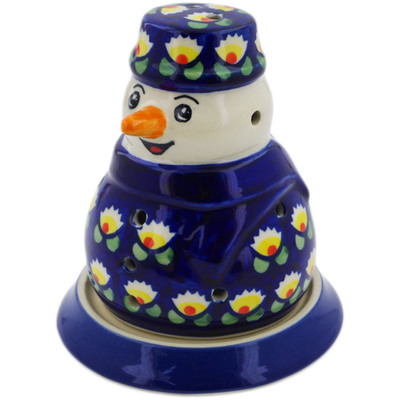 Polish Pottery Snowman Candle Holder 5&quot; Waterlily