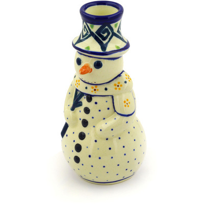 Polish Pottery Snowman Candle Holder 6&quot; Greek Daisies