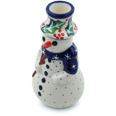 Polish Pottery Snowman Candle Holder 6&quot;