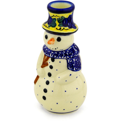 Polish Pottery Snowman Candle Holder 6&quot; Tuscan Grapes