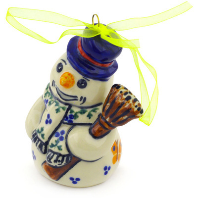 Polish Pottery Snowman Ornament 4&quot; UNIKAT