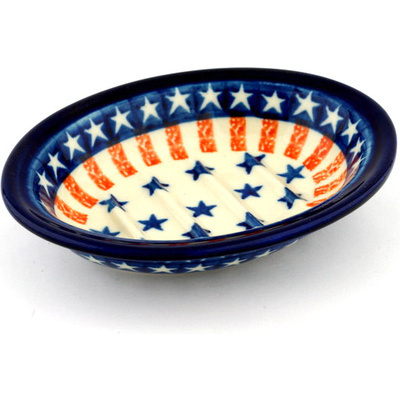 Polish Pottery Soap Dish 5&quot; Star Spangled Banner