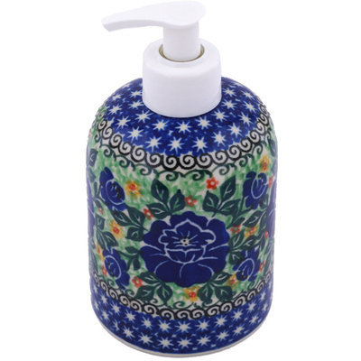 Polish Pottery Soap Dispenser 5&quot; Blue Rose Sweetheart UNIKAT