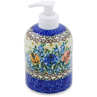 Polish Pottery Soap Dispenser 5&quot; Bluebonnets And Roses UNIKAT